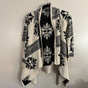 Hippie Rose Knit Cardigan Open Drape Front Geometric Print